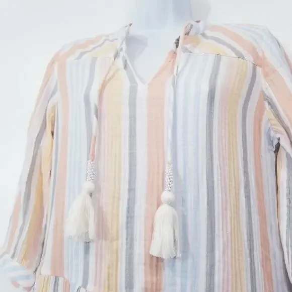 Soft Surroundings Women size PXS Rainbow Striped Tasseled Layered Midi Dress - Picture 9 of 12